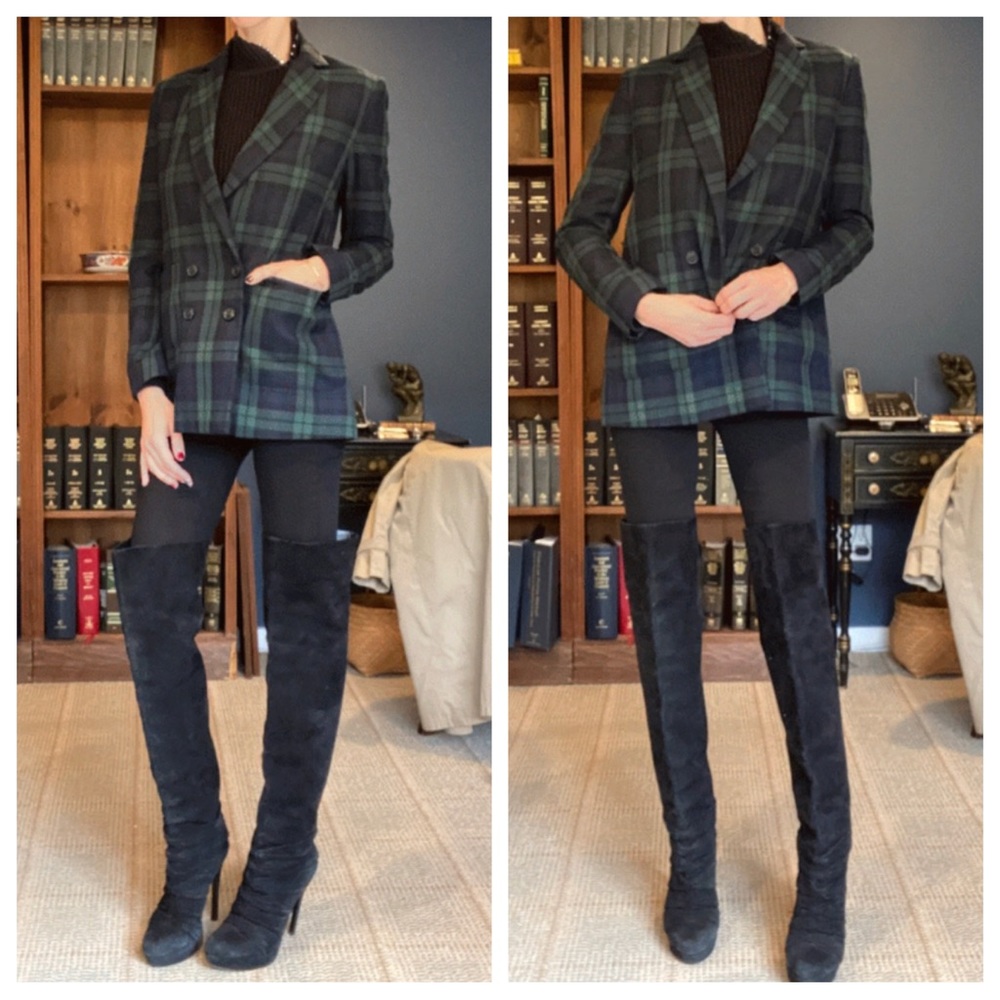 Pence Italian Wool Green Tartan Oversized Double Breasted Blazer